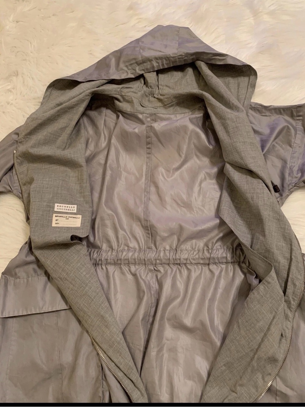 Brunello Cucinelli Windbreaker Hoodie Full Zip Jacket Cotton Silk Rain Grey 44 - Picture 4 of 11